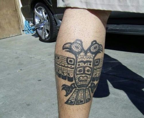 Aztec Bird Tattoo on Legs