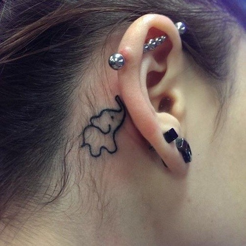 Top 15 Cute and Tiny Ear Tattoos With Images - Tiny Elephant Paint Tattoo