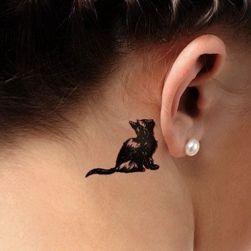 Top 15 Cute and Tiny Ear Tattoos With Images - Behind The Ear Cat Design Tattoo