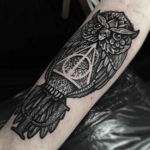 Deathly Hallows with Owl Tattoo