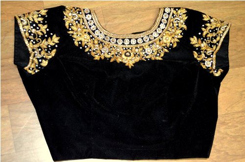 Wedding Blouse Embroidery Designs-Black Velvet Embroidery Blouse 10