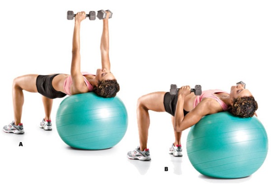 Swiss Ball Dumbbell Presses