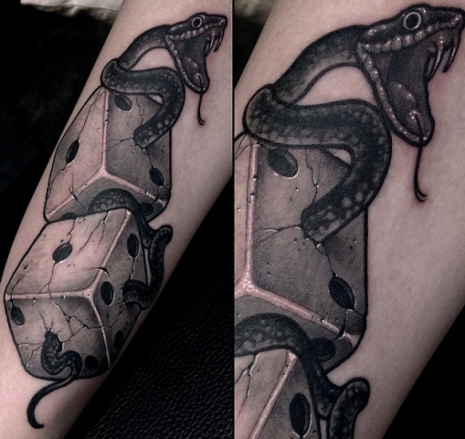 Snake and dice gambling tattoo