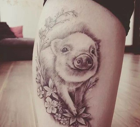 Happy smiley Pig Tattoo