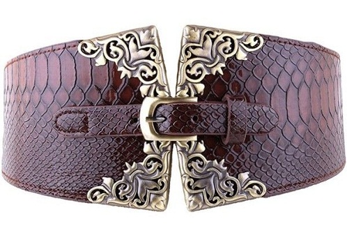 Snakeskin Designer Wide Maroon Leather Belt