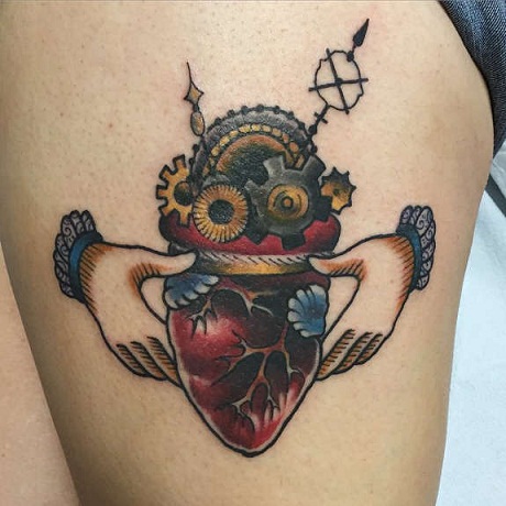 Claddagh Heart and clockwork tattoo design