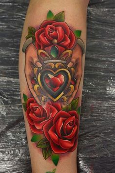 Irish Claddagh tattoo with Red roses design