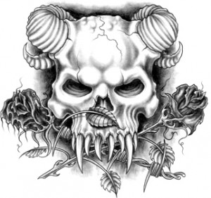 Demon skull type tattoo