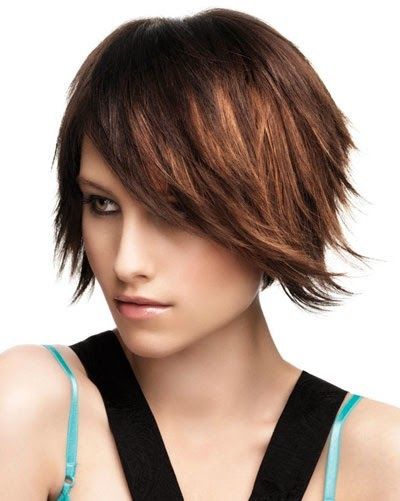 Cropped Chocolate Bob With Caramel Feathers