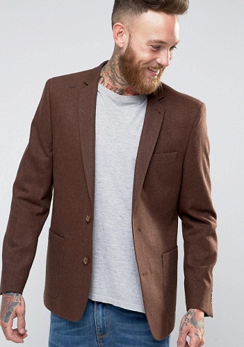 Dark Tan Woolen Blazer Jacket