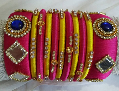 Silk Thread Bangles with Stone Work