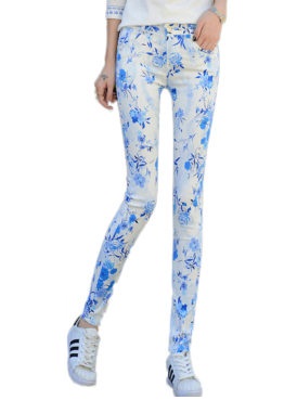 Floral Print Pencil Jeans