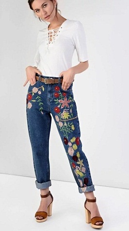 Pencil Jeans with Embroidery Work