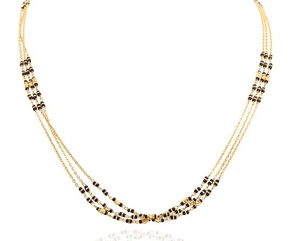 Three strand black bead Gold chain Mangalsutra design