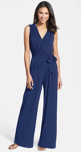 Blue pleated wrap Culotte jumpsuit-4