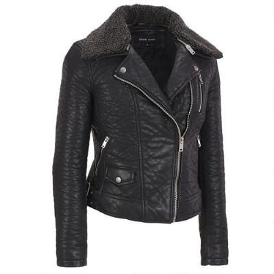 Black Rivet Faux-Leather Bubble Cycle Jacket