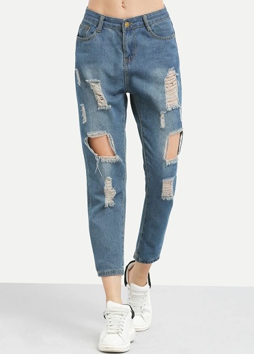 Distressed Ripped Boyfriend Jeans