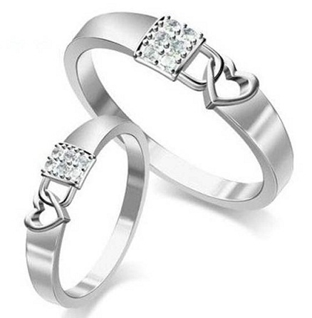 Couples heart lock ring set