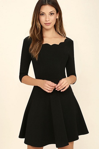 Scalloped Neck black Dress