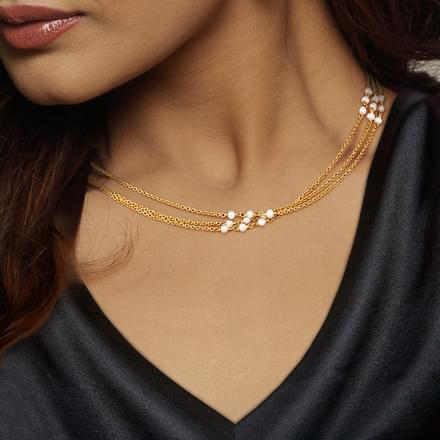 Cable Strands Gold Chain With Pearls