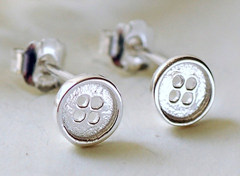 Silver button earrings