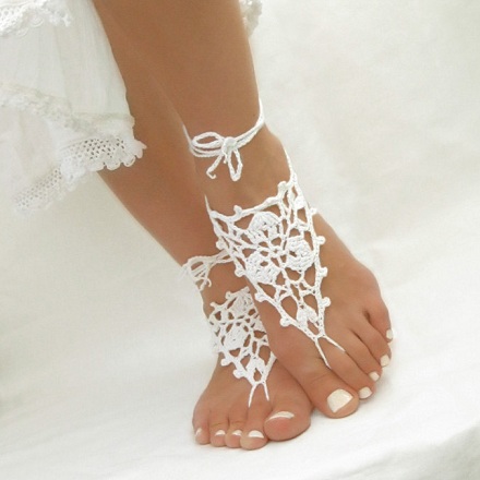 White Crochet Wedding Anklets