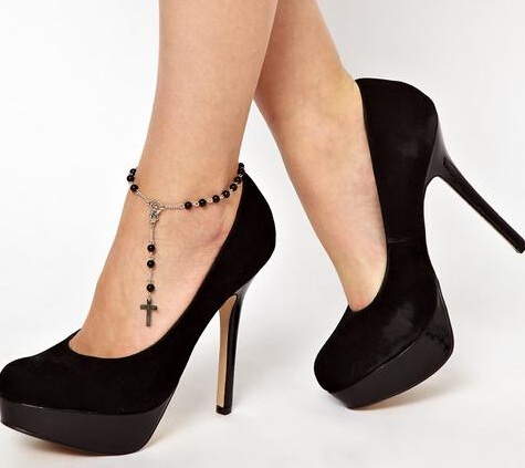 Black Cross Leg Anklets for Women