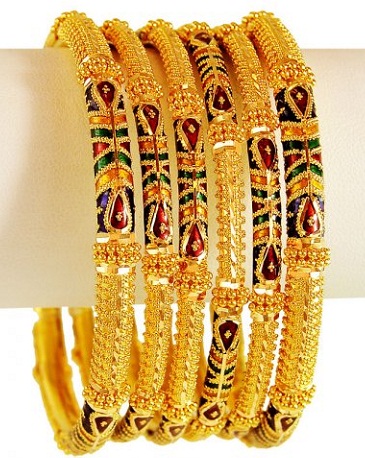 22 Karat Gold Meenakari Gold Bangles