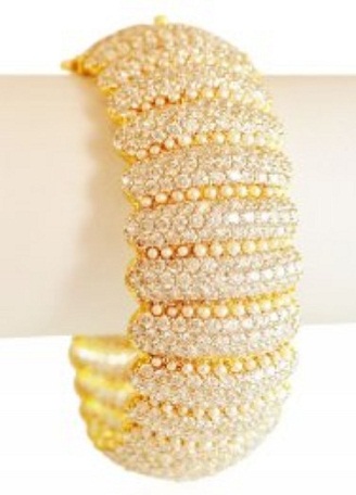 22 Karat Gold Diamond Stud Broad Bangle