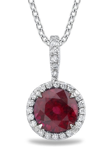 Round Halo Ruby Pendant with Diamonds