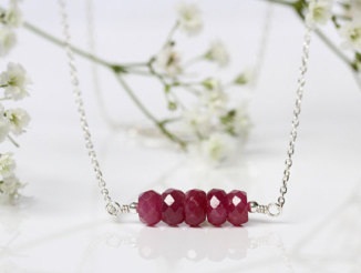 Ruby Gemstone Bar Pendant White Gold Necklace