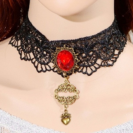 Antique Ruby-Brass Pendant Choker necklace