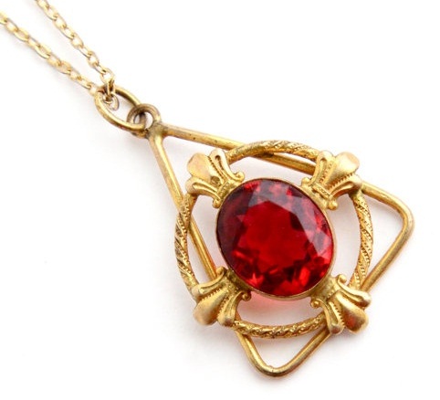 Triangular Single Ruby Stud Gold Pendant