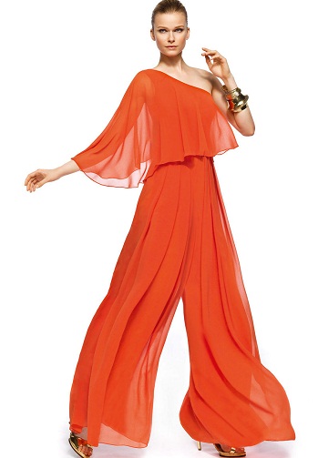 One Shoulder Orange Designer Jumpsuit for Women2