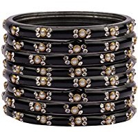 Glass Black Bangles with Stones