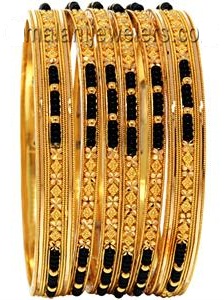 Black Beads on Gold Bangles