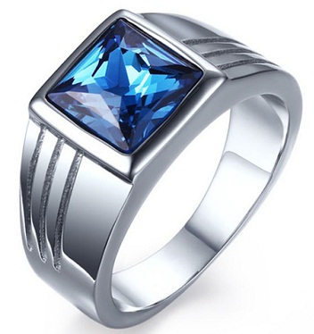 Blue Diamond Tungsten Ring for Men