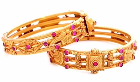 Pink Stone Studded Gold Bangle