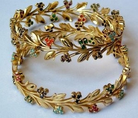 Trendy Gold Bangle with Stones