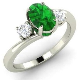 White Gold with Diamond and Emerald Engagement Ring