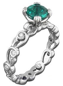 Delicate Leaf Emerald Engagement Ring