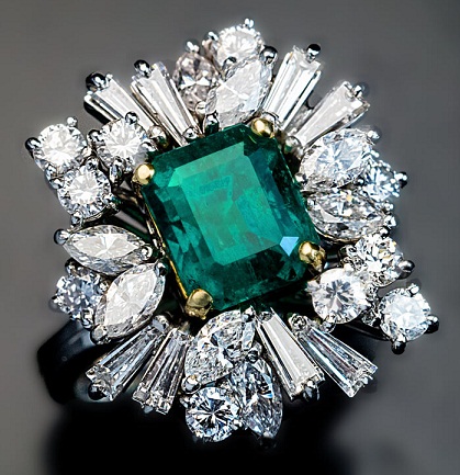 Vintage Asymmetrical Emerald Engagement Ring