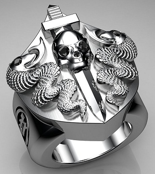 Snake and Skull Embossed Sterling Silver Rings for Men