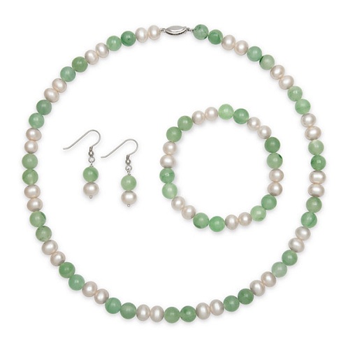 Cultured Green Freshwater Pearls Set