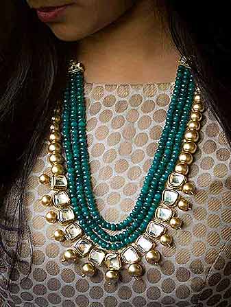 Gold Over Green Pearl Necklace