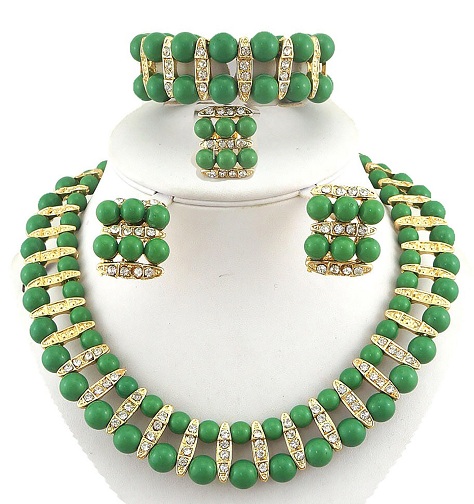 Two layers Green Pearl Jewelry Set