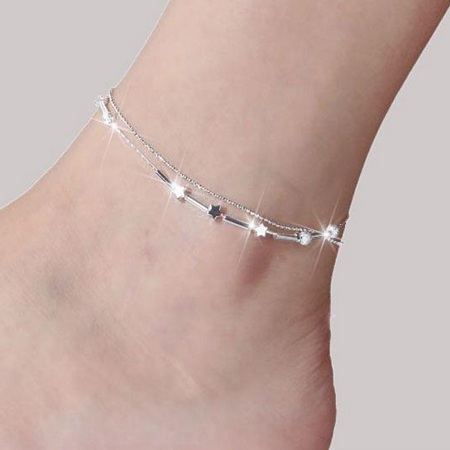 Heart Shape Anklet Chain in Silver