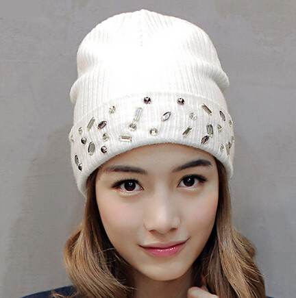 Shiny Rhinestone Embedded Beanie Hats