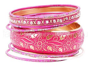 Traditional Stone and Glitter Pink Bangles