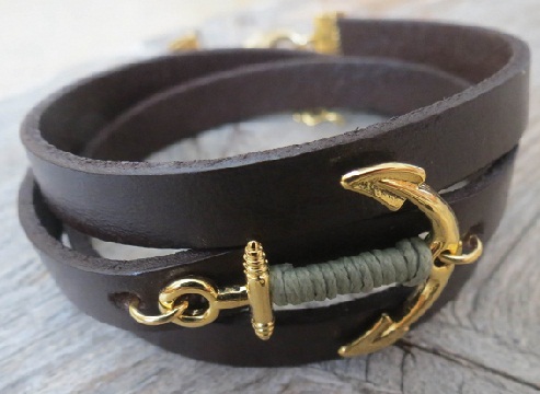 Thick Leather Anchor Bracelet